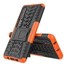 Funda Bumper Silicona y Plastico Mate Carcasa con Soporte R02 para Xiaomi Mi Note 10 Naranja