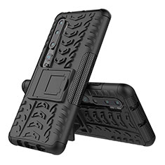Funda Bumper Silicona y Plastico Mate Carcasa con Soporte R02 para Xiaomi Mi Note 10 Negro