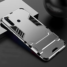 Funda Bumper Silicona y Plastico Mate Carcasa con Soporte R02 para Xiaomi Redmi Note 8T Plata