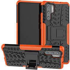 Funda Bumper Silicona y Plastico Mate Carcasa con Soporte R03 para Huawei P30 Pro New Edition Naranja