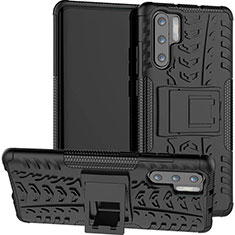 Funda Bumper Silicona y Plastico Mate Carcasa con Soporte R03 para Huawei P30 Pro New Edition Negro