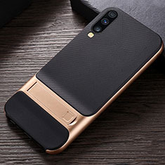 Funda Bumper Silicona y Plastico Mate Carcasa con Soporte R03 para Samsung Galaxy A70S Oro