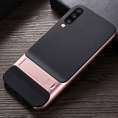 Funda Bumper Silicona y Plastico Mate Carcasa con Soporte R03 para Samsung Galaxy A90 5G Oro Rosa