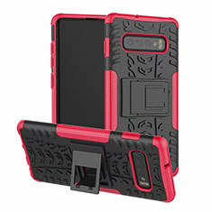 Funda Bumper Silicona y Plastico Mate Carcasa con Soporte R03 para Samsung Galaxy S10 5G Rosa Roja