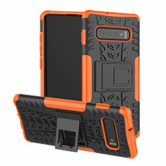 Funda Bumper Silicona y Plastico Mate Carcasa con Soporte R03 para Samsung Galaxy S10 Naranja