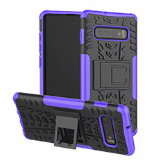 Funda Bumper Silicona y Plastico Mate Carcasa con Soporte R03 para Samsung Galaxy S10 Plus Morado