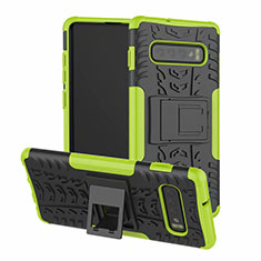 Funda Bumper Silicona y Plastico Mate Carcasa con Soporte R03 para Samsung Galaxy S10 Verde