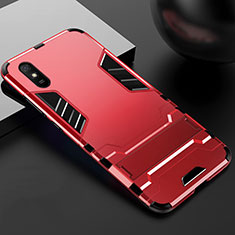 Funda Bumper Silicona y Plastico Mate Carcasa con Soporte R03 para Xiaomi Redmi 9A Rojo