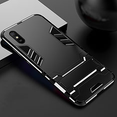 Funda Bumper Silicona y Plastico Mate Carcasa con Soporte R03 para Xiaomi Redmi 9i Negro
