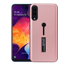 Funda Bumper Silicona y Plastico Mate Carcasa con Soporte R04 para Samsung Galaxy A70 Oro Rosa