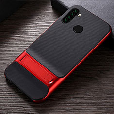 Funda Bumper Silicona y Plastico Mate Carcasa con Soporte R04 para Xiaomi Redmi Note 8 (2021) Rojo