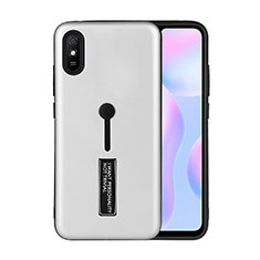 Funda Bumper Silicona y Plastico Mate Carcasa con Soporte R05 para Xiaomi Redmi 9i Plata