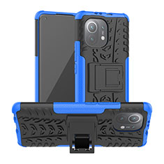 Funda Bumper Silicona y Plastico Mate Carcasa con Soporte R06 para Xiaomi Mi 11 5G Azul