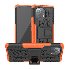 Funda Bumper Silicona y Plastico Mate Carcasa con Soporte R06 para Xiaomi Mi 11 Lite 4G Naranja