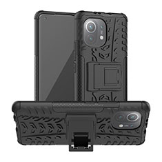 Funda Bumper Silicona y Plastico Mate Carcasa con Soporte R06 para Xiaomi Mi 11 Lite 4G Negro