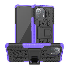 Funda Bumper Silicona y Plastico Mate Carcasa con Soporte R06 para Xiaomi Mi 11 Lite 5G NE Morado