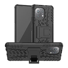 Funda Bumper Silicona y Plastico Mate Carcasa con Soporte R06 para Xiaomi Mi 11 Lite 5G NE Negro