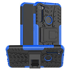 Funda Bumper Silicona y Plastico Mate Carcasa con Soporte R06 para Xiaomi Redmi Note 8 (2021) Azul