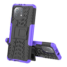 Funda Bumper Silicona y Plastico Mate Carcasa con Soporte R07 para Xiaomi Mi 11 Lite 4G Morado