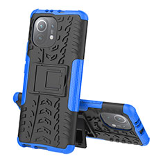 Funda Bumper Silicona y Plastico Mate Carcasa con Soporte R07 para Xiaomi Mi 11 Lite 5G NE Azul