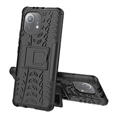 Funda Bumper Silicona y Plastico Mate Carcasa con Soporte R07 para Xiaomi Mi 11 Lite 5G NE Negro