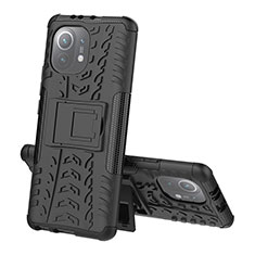 Funda Bumper Silicona y Plastico Mate Carcasa con Soporte R07 para Xiaomi Mi 11 Lite 5G Negro