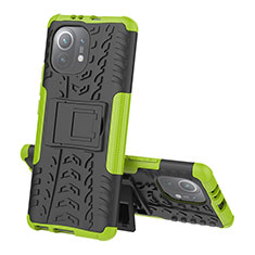 Funda Bumper Silicona y Plastico Mate Carcasa con Soporte R07 para Xiaomi Mi 11 Lite 5G Verde