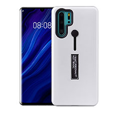 Funda Bumper Silicona y Plastico Mate Carcasa con Soporte T01 para Huawei P30 Pro Blanco