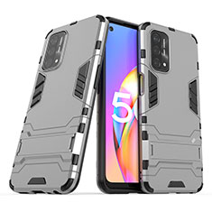 Funda Bumper Silicona y Plastico Mate Carcasa con Soporte T01 para Oppo A74 5G Gris