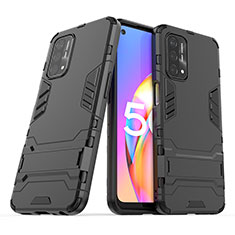 Funda Bumper Silicona y Plastico Mate Carcasa con Soporte T01 para Oppo A74 5G Negro