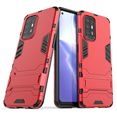 Funda Bumper Silicona y Plastico Mate Carcasa con Soporte T01 para Oppo F19 Pro+ Plus 5G Rojo