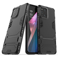 Funda Bumper Silicona y Plastico Mate Carcasa con Soporte T01 para Oppo Find X3 5G Negro