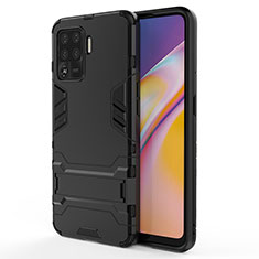 Funda Bumper Silicona y Plastico Mate Carcasa con Soporte T01 para Oppo Reno5 F Negro