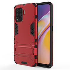 Funda Bumper Silicona y Plastico Mate Carcasa con Soporte T01 para Oppo Reno5 F Rojo