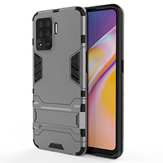 Funda Bumper Silicona y Plastico Mate Carcasa con Soporte T01 para Oppo Reno5 Lite Gris