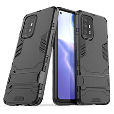 Funda Bumper Silicona y Plastico Mate Carcasa con Soporte T01 para Oppo Reno5 Z 5G Negro