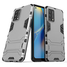 Funda Bumper Silicona y Plastico Mate Carcasa con Soporte T01 para Oppo Reno6 Lite Gris