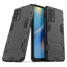 Funda Bumper Silicona y Plastico Mate Carcasa con Soporte T01 para Oppo Reno6 Lite Negro