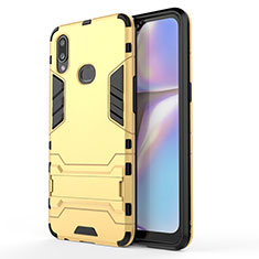 Funda Bumper Silicona y Plastico Mate Carcasa con Soporte T01 para Samsung Galaxy A10s Oro