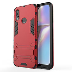 Funda Bumper Silicona y Plastico Mate Carcasa con Soporte T01 para Samsung Galaxy A10s Rojo