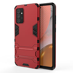 Funda Bumper Silicona y Plastico Mate Carcasa con Soporte T01 para Samsung Galaxy A72 4G Rojo