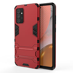 Funda Bumper Silicona y Plastico Mate Carcasa con Soporte T01 para Samsung Galaxy A72 5G Rojo