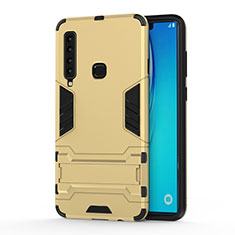 Funda Bumper Silicona y Plastico Mate Carcasa con Soporte T01 para Samsung Galaxy A9 (2018) A920 Oro