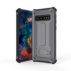 Funda Bumper Silicona y Plastico Mate Carcasa con Soporte T01 para Samsung Galaxy S10 5G Gris