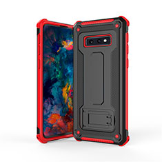 Funda Bumper Silicona y Plastico Mate Carcasa con Soporte T01 para Samsung Galaxy S10e Rojo y Negro