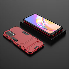 Funda Bumper Silicona y Plastico Mate Carcasa con Soporte T02 para Oppo A54 5G Rojo