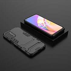 Funda Bumper Silicona y Plastico Mate Carcasa con Soporte T02 para Oppo A93 5G Negro