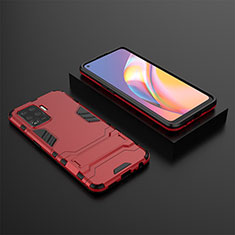 Funda Bumper Silicona y Plastico Mate Carcasa con Soporte T02 para Oppo Reno5 F Rojo