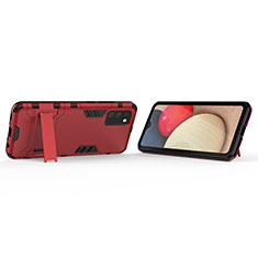 Funda Bumper Silicona y Plastico Mate Carcasa con Soporte T02 para Samsung Galaxy A03s Rojo