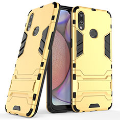 Funda Bumper Silicona y Plastico Mate Carcasa con Soporte T02 para Samsung Galaxy A10s Oro